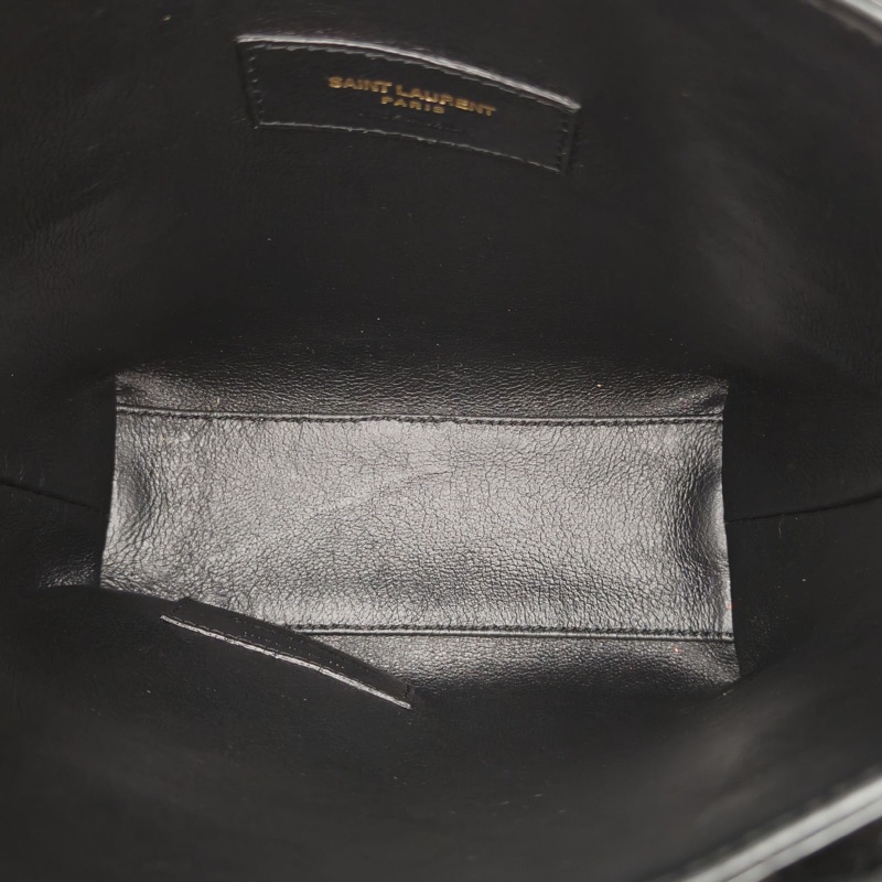 SAINT LAURENT 黑色牛皮金扣minitote水桶鱷魚壓紋手提斜挎包-4