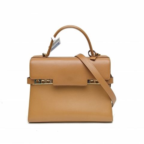 DELVAUX Tempete中號27.5棕色牛皮金扣肩背包