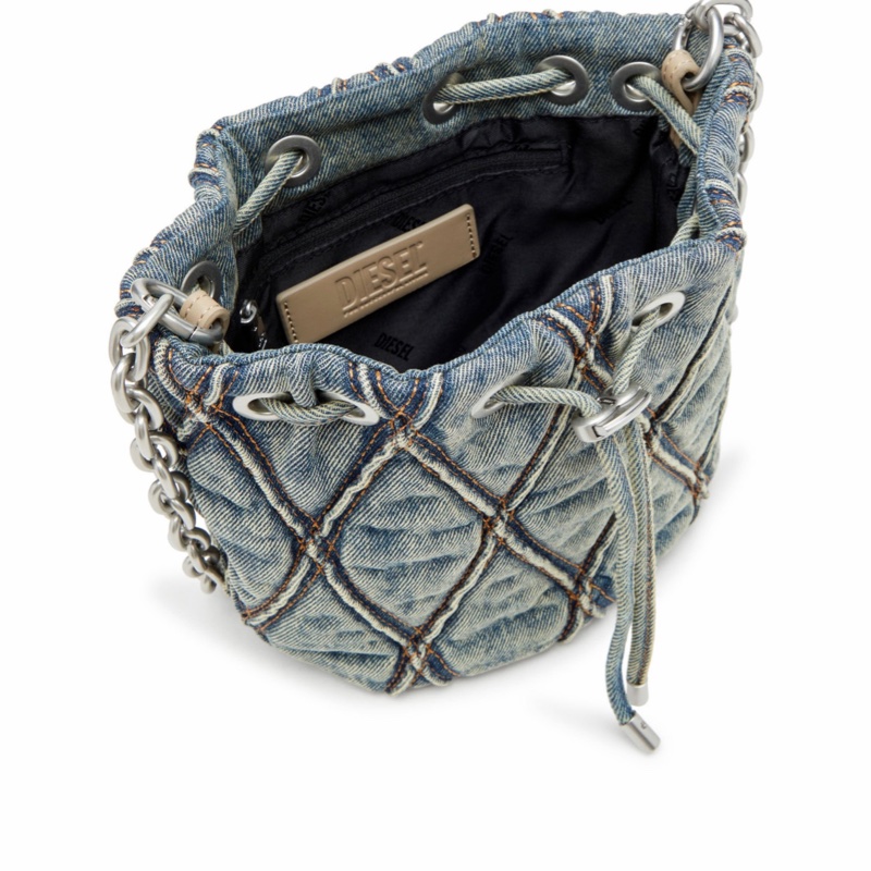 Diesel 女士 Charm-D S-Mini 菱形格紋水桶包均碼碼21cm*10.5cm*19cm-5