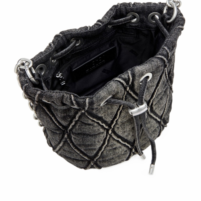 Diesel 女士 Charm-D S-Mini 處理絎縫牛仔布水桶包均碼碼21cm*10.5cm*19cm-1