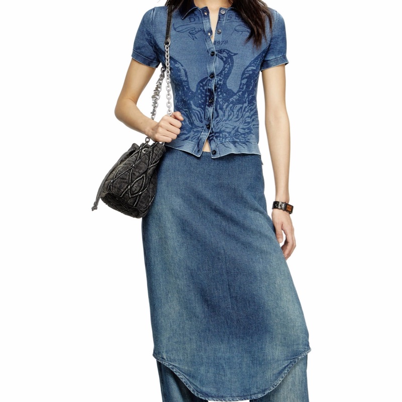 Diesel 女士 Charm-D S-Mini 處理絎縫牛仔布水桶包均碼碼21cm*10.5cm*19cm-2
