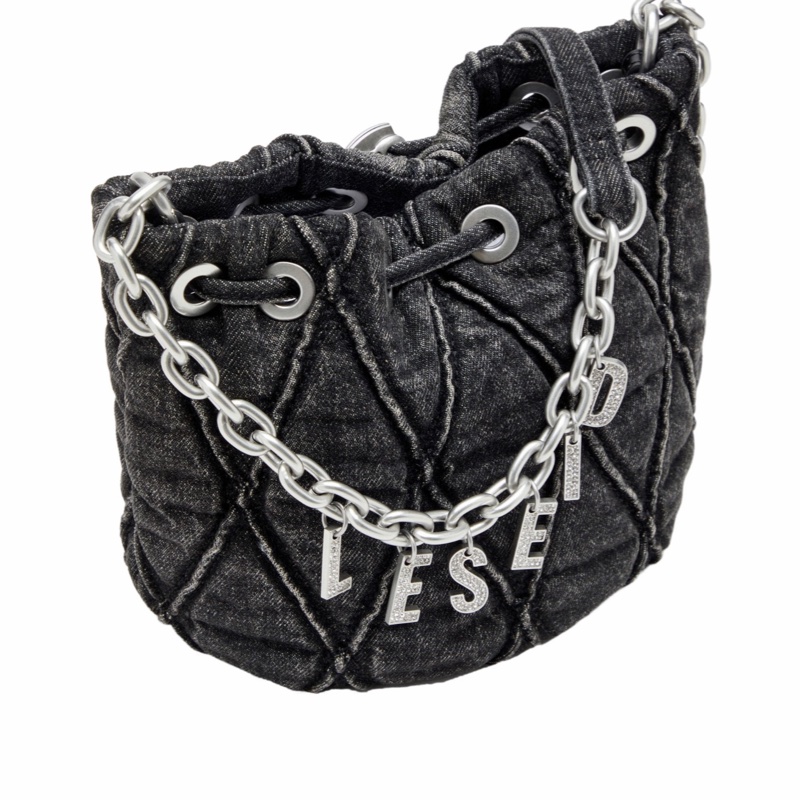 Diesel 女士 Charm-D S-Mini 處理絎縫牛仔布水桶包均碼碼21cm*10.5cm*19cm-3