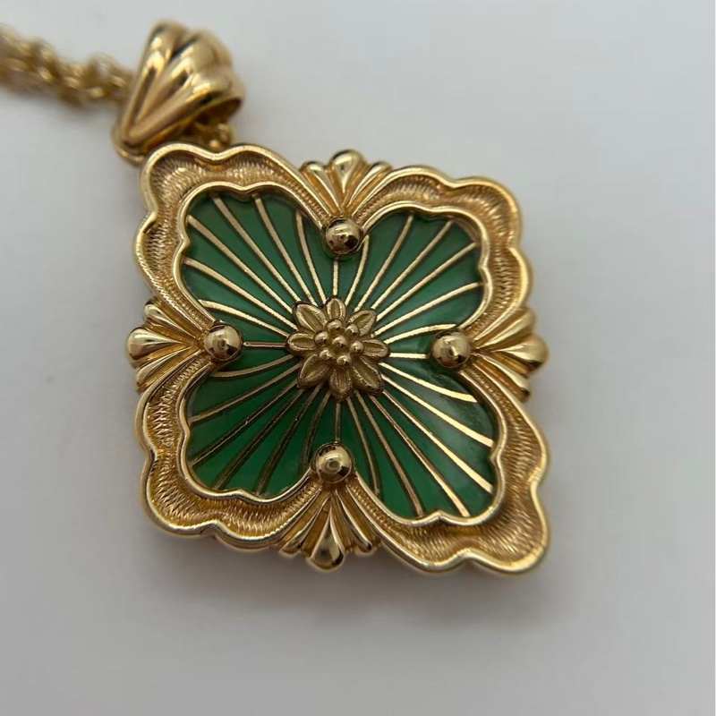 BUCCELLATI 布契拉提 Opera tulle 系列大號綠色琺瑯項鍊,絕美-2