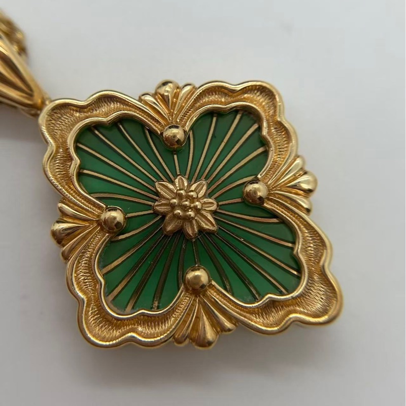 BUCCELLATI 布契拉提 Opera tulle 系列大號綠色琺瑯項鍊,絕美-8