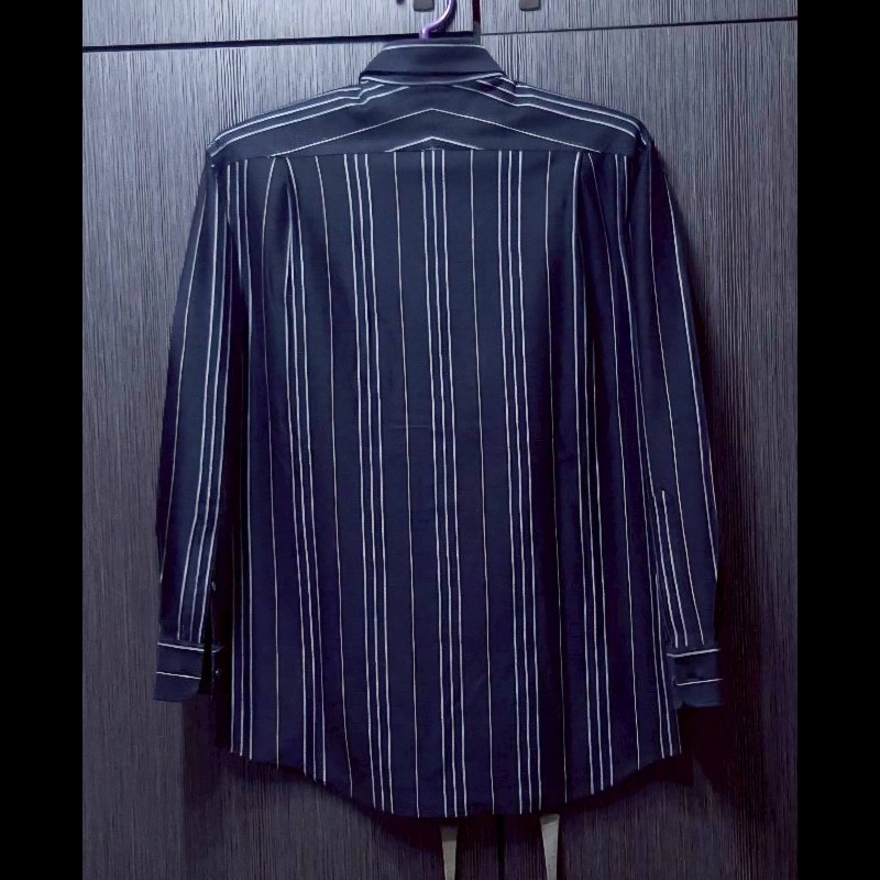 美版BURBERRY 博柏利 LONDON 男深藍條紋長袖襯衫S-1