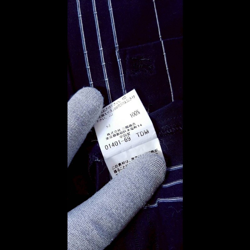 美版BURBERRY 博柏利 LONDON 男深藍條紋長袖襯衫S-7