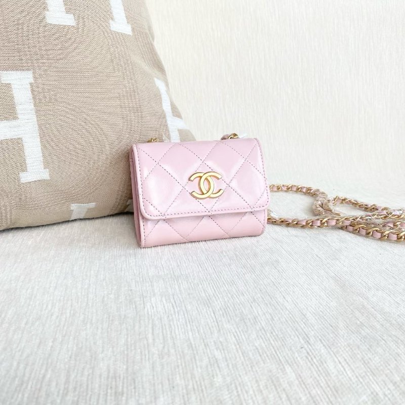 Chanel mini woc金幣鏈條包粉色金扣 牛皮 11*9*3.5 99新配件塵袋-2
