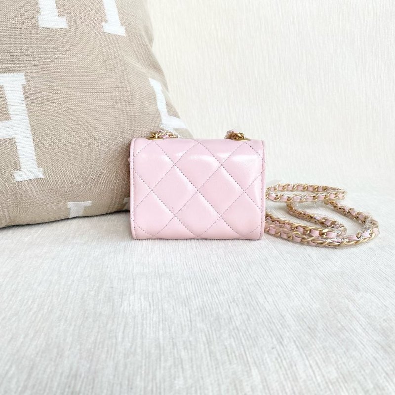 Chanel mini woc金幣鏈條包粉色金扣 牛皮 11*9*3.5 99新配件塵袋-3