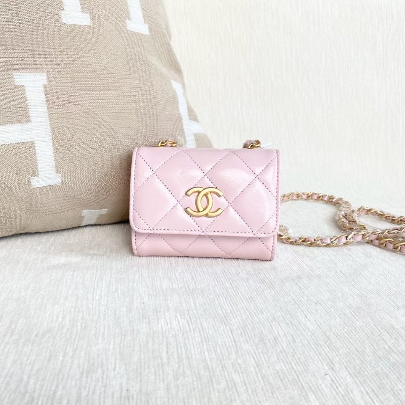 Chanel mini woc金幣鏈條包粉色金扣 牛皮 11*9*3.5 99新配件塵袋-4