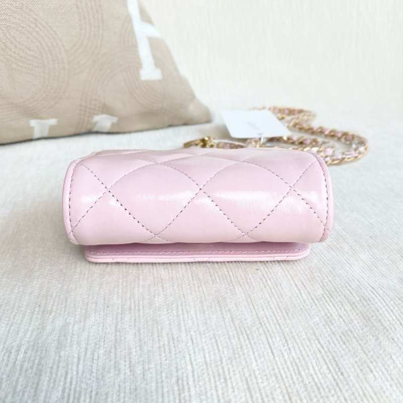 Chanel mini woc金幣鏈條包粉色金扣 牛皮 11*9*3.5 99新配件塵袋-5