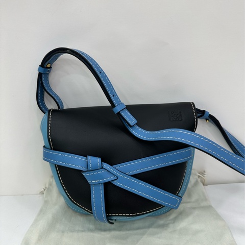LOEWE/羅意威Loewe羅意威馬鞍包gate 全皮黑拼藍