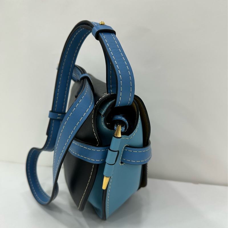 LOEWE/羅意威Loewe羅意威馬鞍包gate 全皮黑拼藍-3