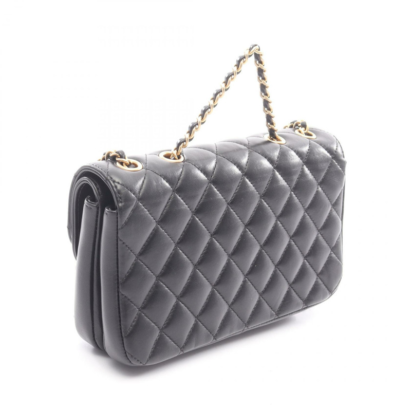 香奈兒 (CHANEL) 絎縫鏈條肩背斜背包，羊皮材質，黑色，金色五金，二手 CC-1