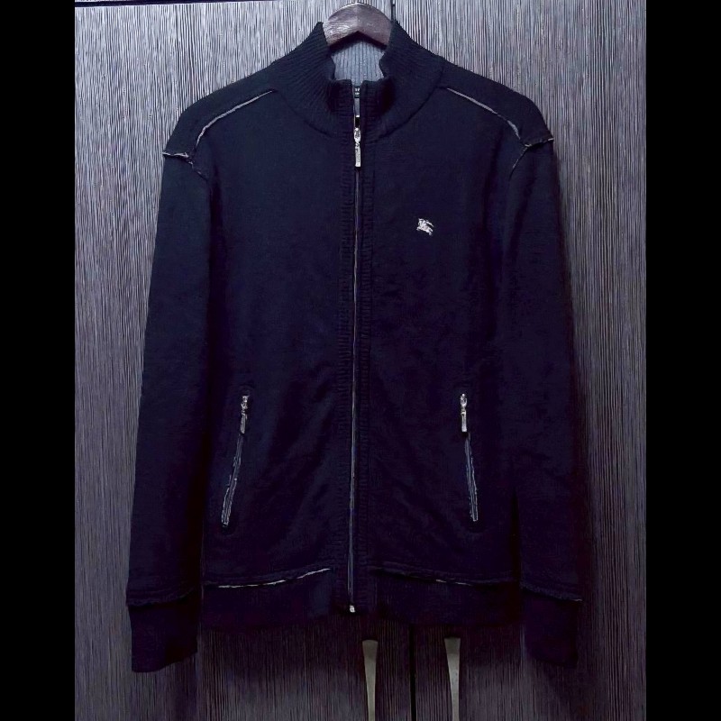 絕版BURBERRY 博柏利 BLACK LABEL 黑標 戰馬 男黑色無修邊混羊毛立領外套2號-0