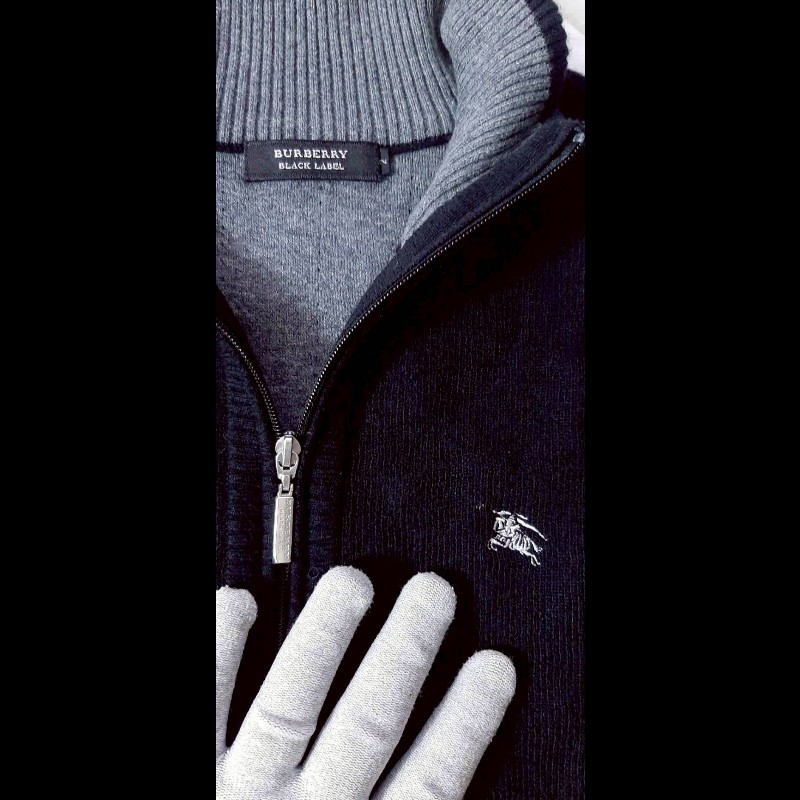 絕版BURBERRY 博柏利 BLACK LABEL 黑標 戰馬 男黑色無修邊混羊毛立領外套2號-5