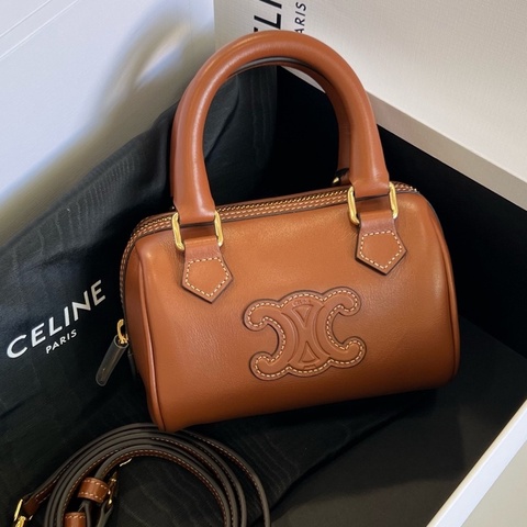 賽琳Celine 迷你光滑牛皮革波士頓包 mini 波士頓  焦糖色