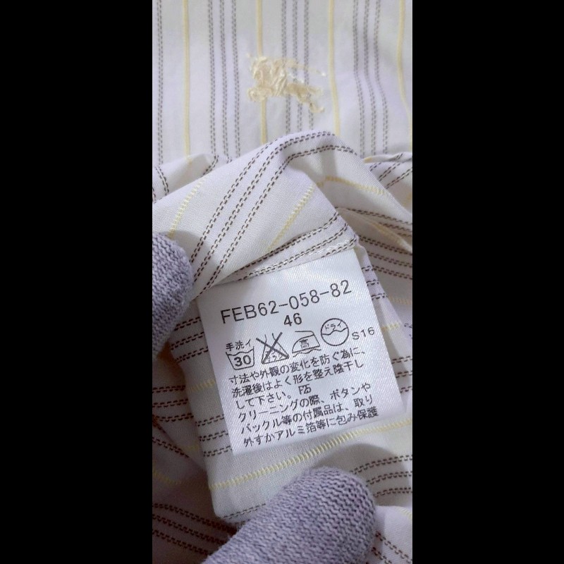 BURBERRY 博柏利 LONDON 戰馬 女條紋荷葉領短袖襯衫46號-6