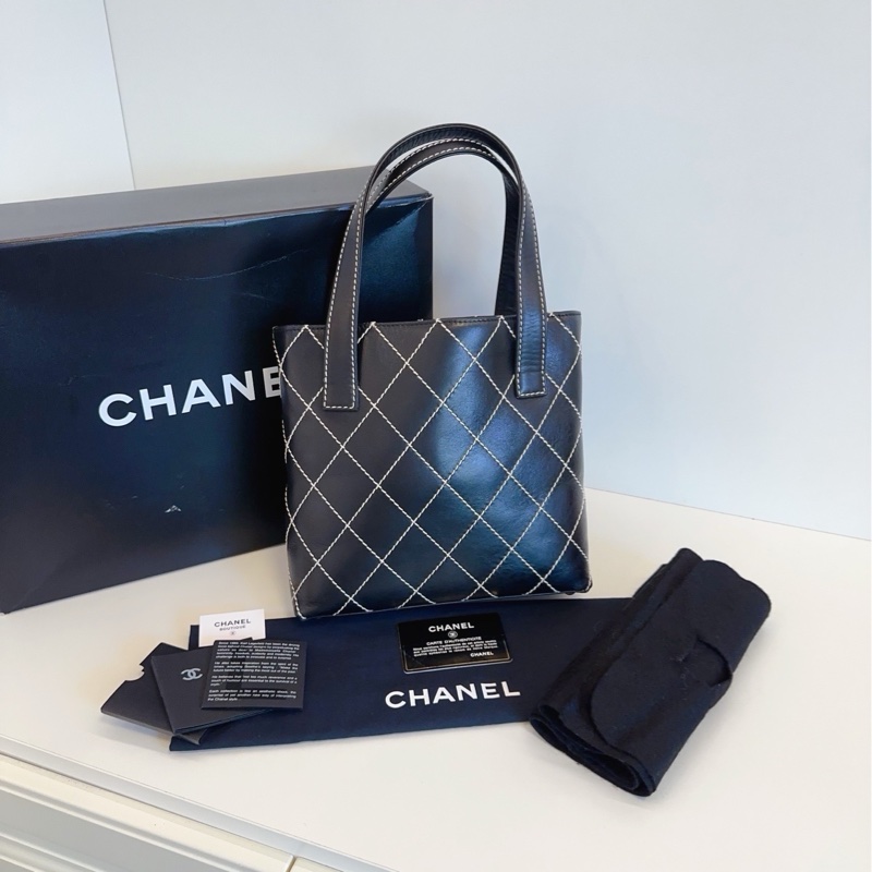Chanel • 黑金外縫線牛皮Vivian 薇薇安 全配🈶盒-2