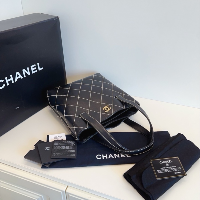 Chanel • 黑金外縫線牛皮Vivian 薇薇安 全配🈶盒-4