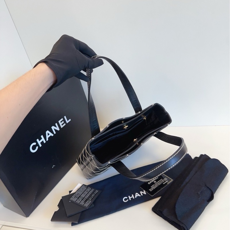 Chanel • 黑金外縫線牛皮Vivian 薇薇安 全配🈶盒-7