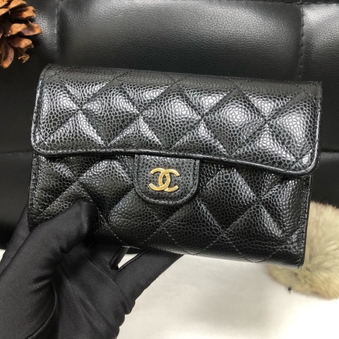 Chanel 香奈兒 黑金荔枝牛皮三折長款錢包 經典菱格紋 金色雙C扣 卡位多 芯片款