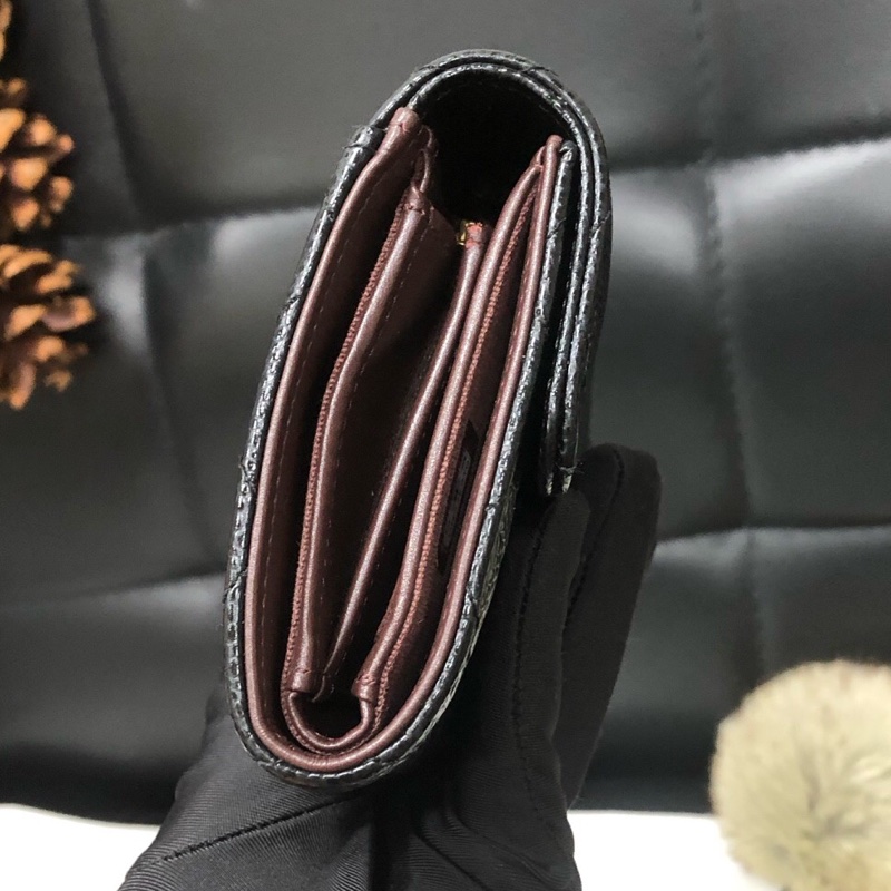 Chanel 香奈兒 黑金荔枝牛皮三折長款錢包 經典菱格紋 金色雙C扣 卡位多 芯片款-3