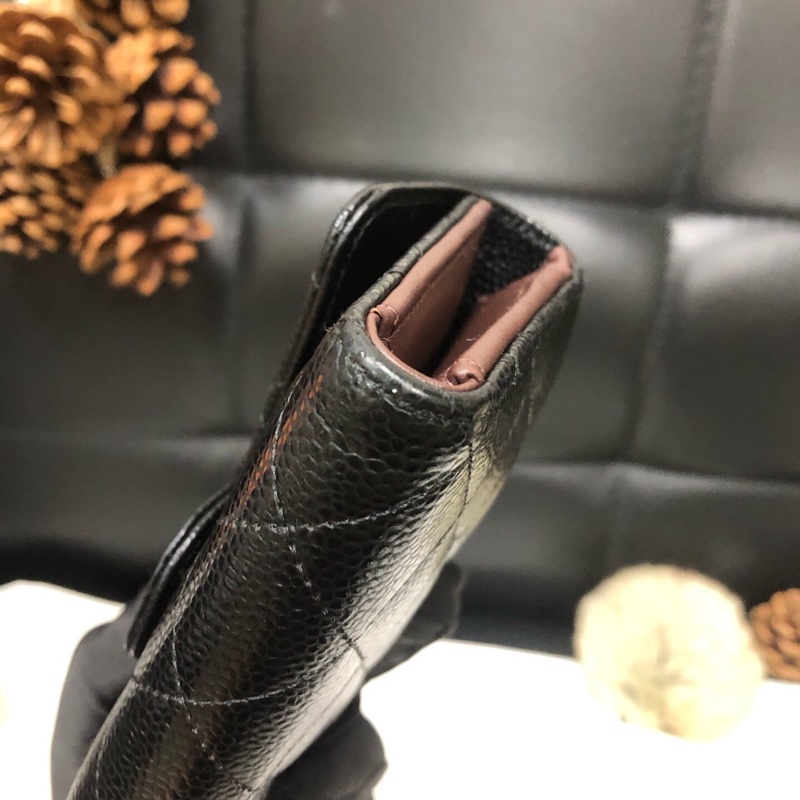 Chanel 香奈兒 黑金荔枝牛皮三折長款錢包 經典菱格紋 金色雙C扣 卡位多 芯片款-7