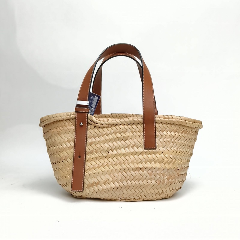 LOEWE Basket棕櫚葉草編籃子手袋小號焦糖色-2