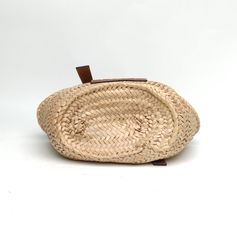 LOEWE Basket棕櫚葉草編籃子手袋小號焦糖色-3