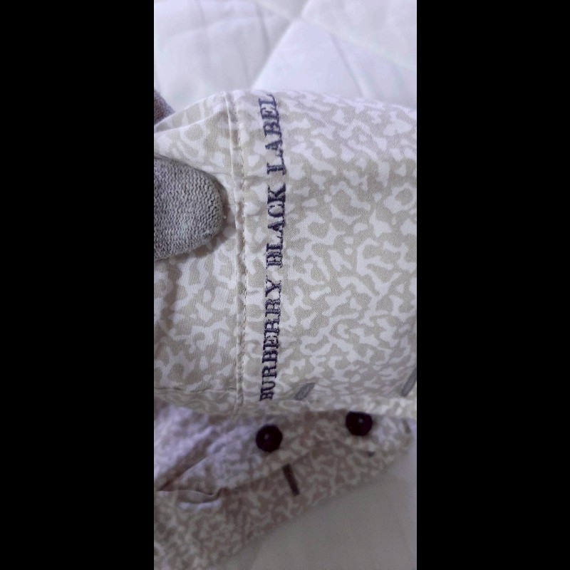 (日本製MIJ)BURBERRY 博柏利 BLACK LABEL 黑標 男淺褐色豹紋軍肩長袖襯衫3號-5