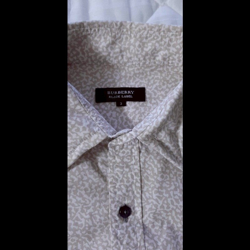 (日本製MIJ)BURBERRY 博柏利 BLACK LABEL 黑標 男淺褐色豹紋軍肩長袖襯衫3號-6