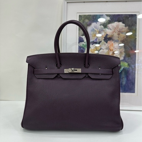 Hermes愛馬仕 birkin35葡萄紫銀扣togo皮 框M刻 缺鎖具
