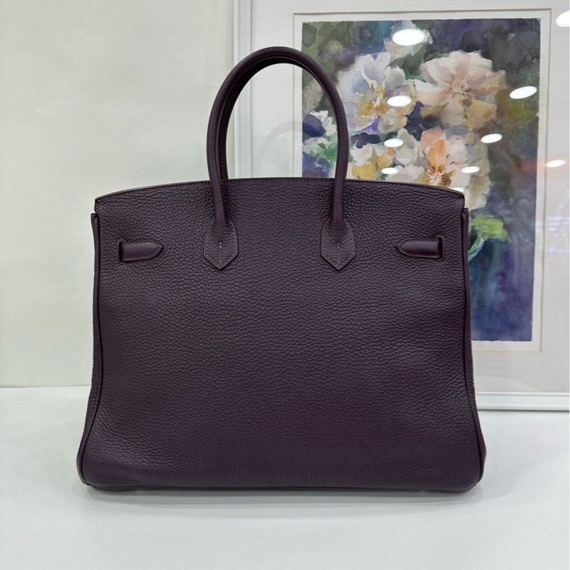 Hermes愛馬仕 birkin35葡萄紫銀扣togo皮 框M刻 缺鎖具-1