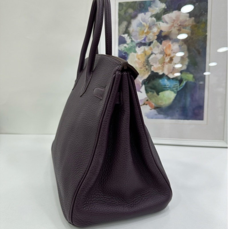 Hermes愛馬仕 birkin35葡萄紫銀扣togo皮 框M刻 缺鎖具-2