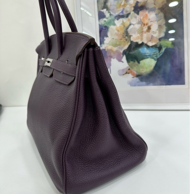 Hermes愛馬仕 birkin35葡萄紫銀扣togo皮 框M刻 缺鎖具-3