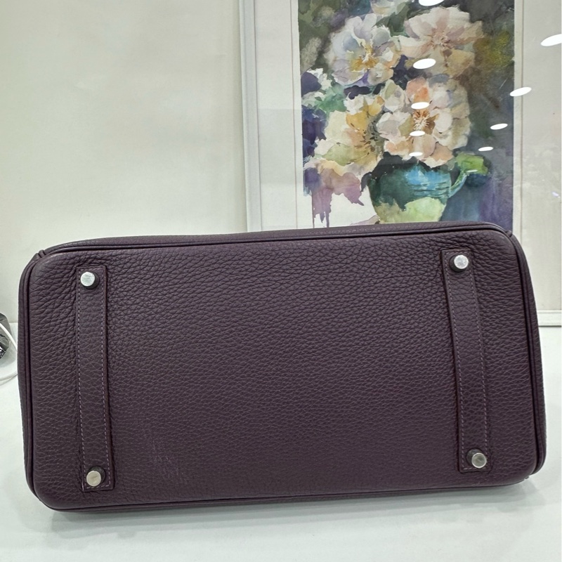 Hermes愛馬仕 birkin35葡萄紫銀扣togo皮 框M刻 缺鎖具-4