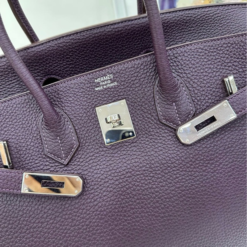 Hermes愛馬仕 birkin35葡萄紫銀扣togo皮 框M刻 缺鎖具-6