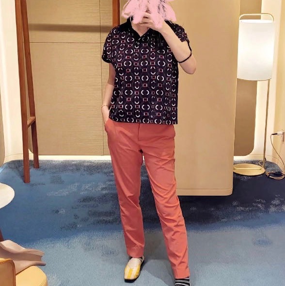 HERMES 愛馬仕 圖案滿印 Polo 領短袖,藍色,38碼 成色很好,法國製造,100%棉-11