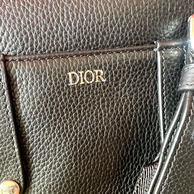 Dior經典黑色耐磨荔枝皮馬鞍造型斜背掛腰兩用包-13