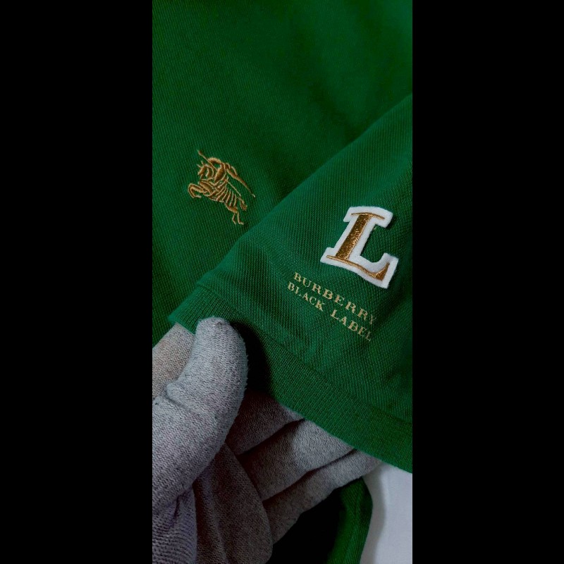 絕版BURBERRY 博柏利 BLACK LABEL 黑標 戰馬 男綠色透氣網眼布短袖POLO衫2號-4