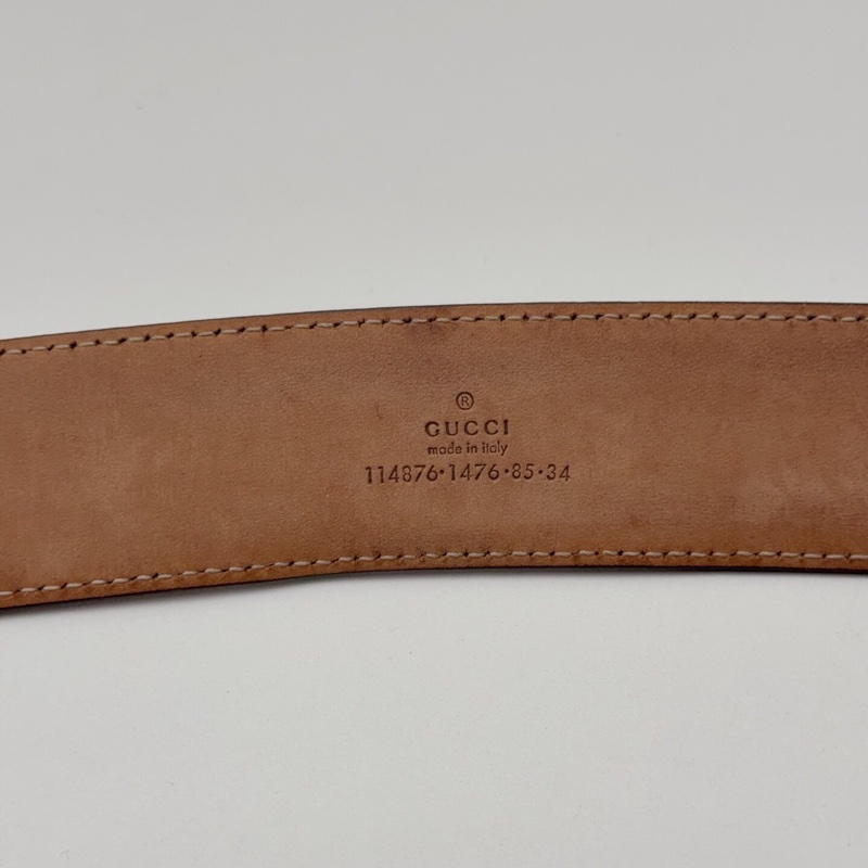 Gucci古馳 雙G金扣裸粉色壓花腰帶 85碼-4
