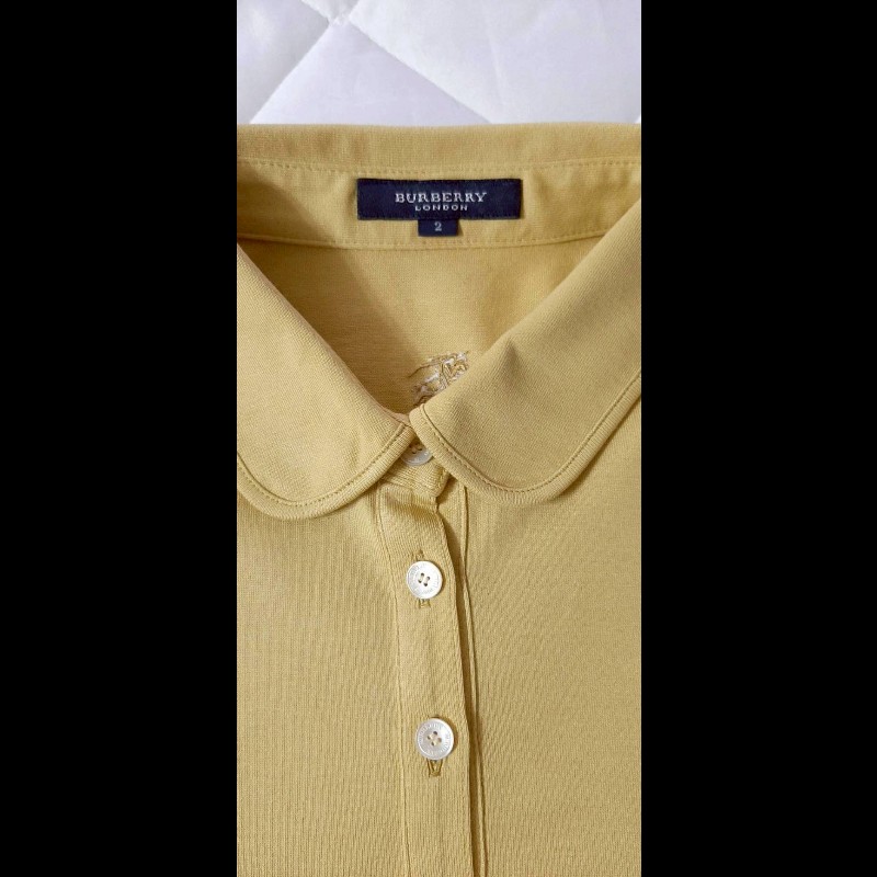(日本製MIJ)BURBERRY 博柏利 LONDON 戰馬 女芥末黃公主袖短袖POLO衫2號-5