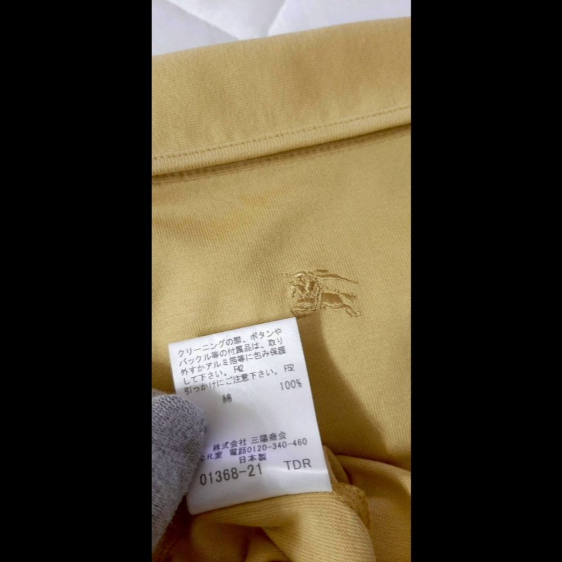 (日本製MIJ)BURBERRY 博柏利 LONDON 戰馬 女芥末黃公主袖短袖POLO衫2號-7