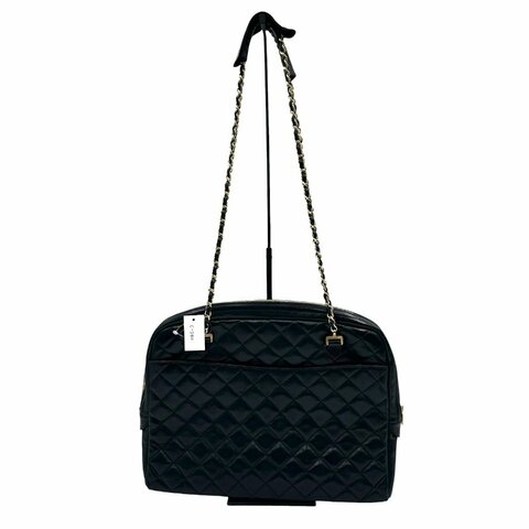 【美收精品】CHANEL 黑色菱格羊皮金鍊側肩包 C-540【隔月月中將轉賣至日本 上架期限30天】