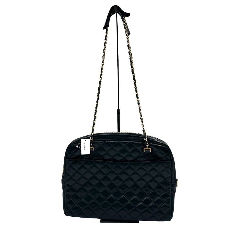 【美收精品】CHANEL 黑色菱格羊皮金鍊側肩包 C-540【隔月月中將轉賣至日本 上架期限30天】-0