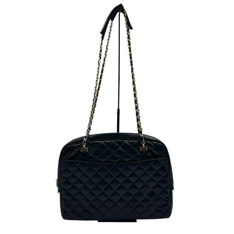 【美收精品】CHANEL 黑色菱格羊皮金鍊側肩包 C-540【隔月月中將轉賣至日本 上架期限30天】-1
