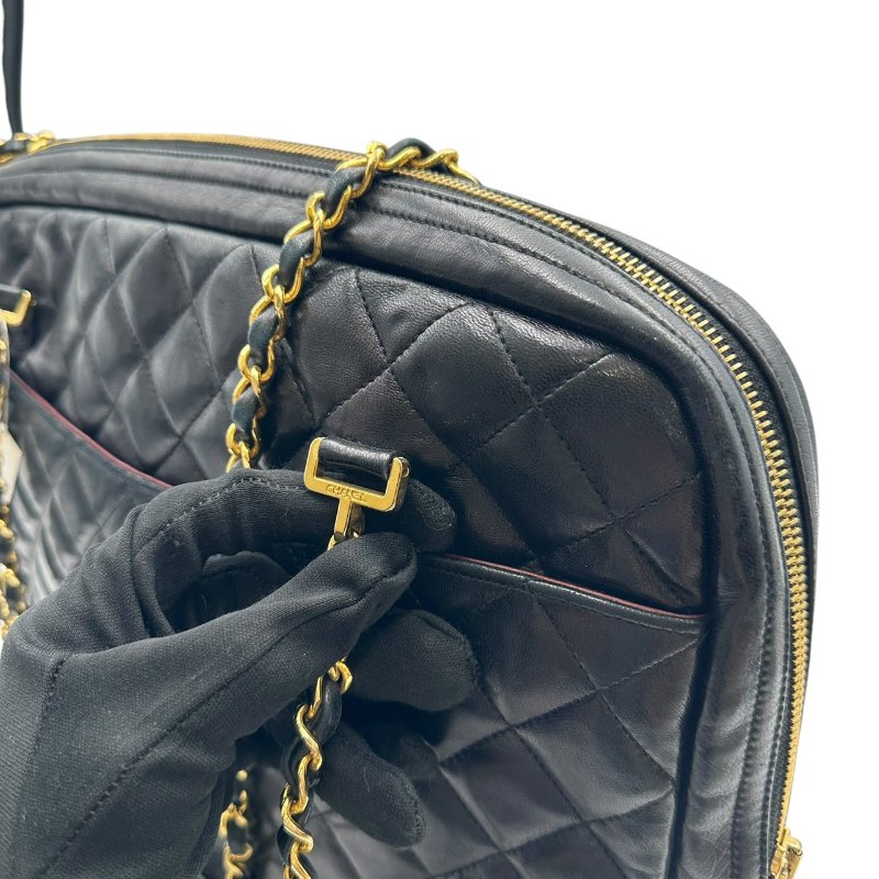 【美收精品】CHANEL 黑色菱格羊皮金鍊側肩包 C-540【隔月月中將轉賣至日本 上架期限30天】-13
