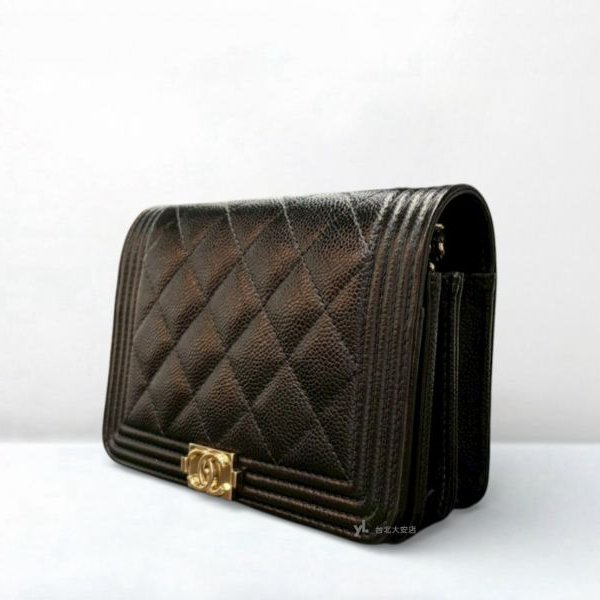 A12988-CHANEL BOY MINI WOC黑色荔枝牛皮淡金釦AP2464-2