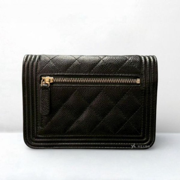 A12988-CHANEL BOY MINI WOC黑色荔枝牛皮淡金釦AP2464-3
