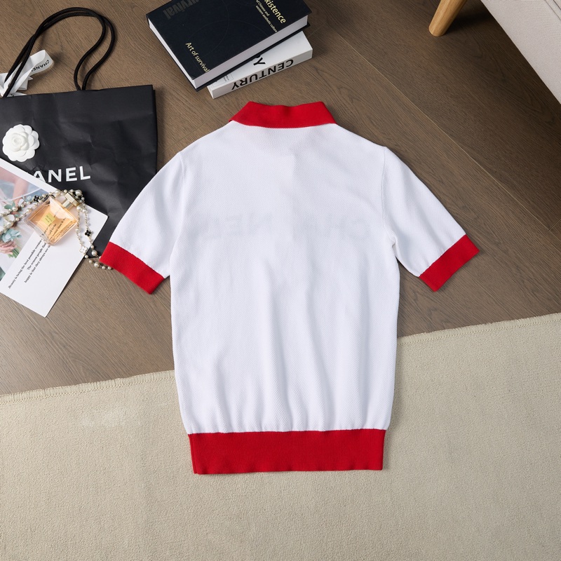 CHANEL 紅白撞色Polo針織上衣-8